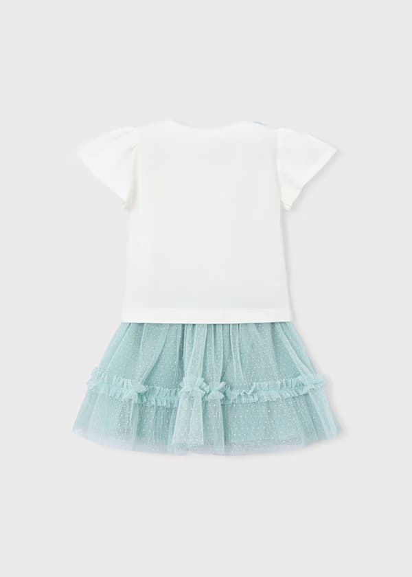 Conjunto elegante niña blanco y menta