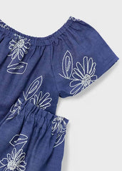Conjunto floral azul oscuro para niña