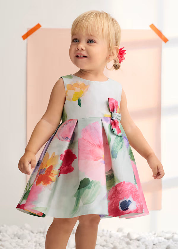 Vestido Mikado Estampado Flores Chicle Abel & Lula