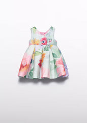 Vestido Mikado Estampado Flores Chicle Abel & Lula diseño