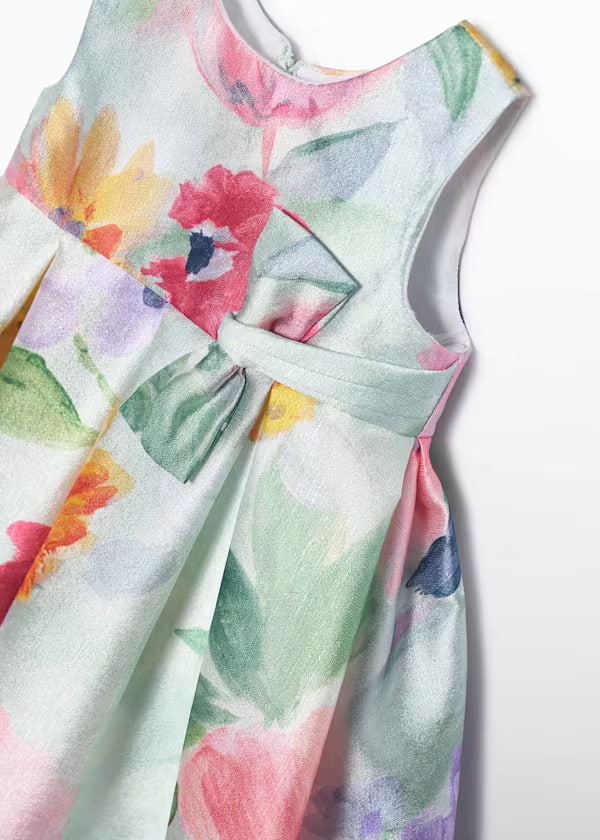Vestido Mikado Estampado Flores Chicle Abel & Lula Detalles Moño