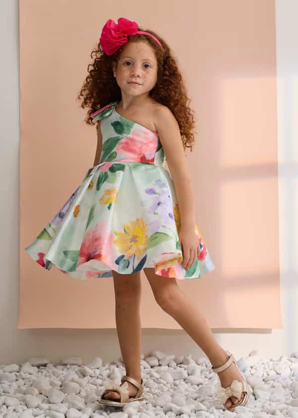 Vestido Moño Estampado Flores Chicle Abel & Lula modelo real