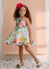 Vestido Moño Estampado Flores Chicle Abel & Lula modelo real
