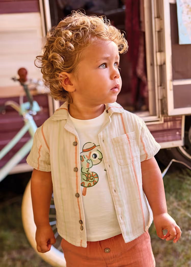 Camisa Bambula Bolsillo Raya Beige