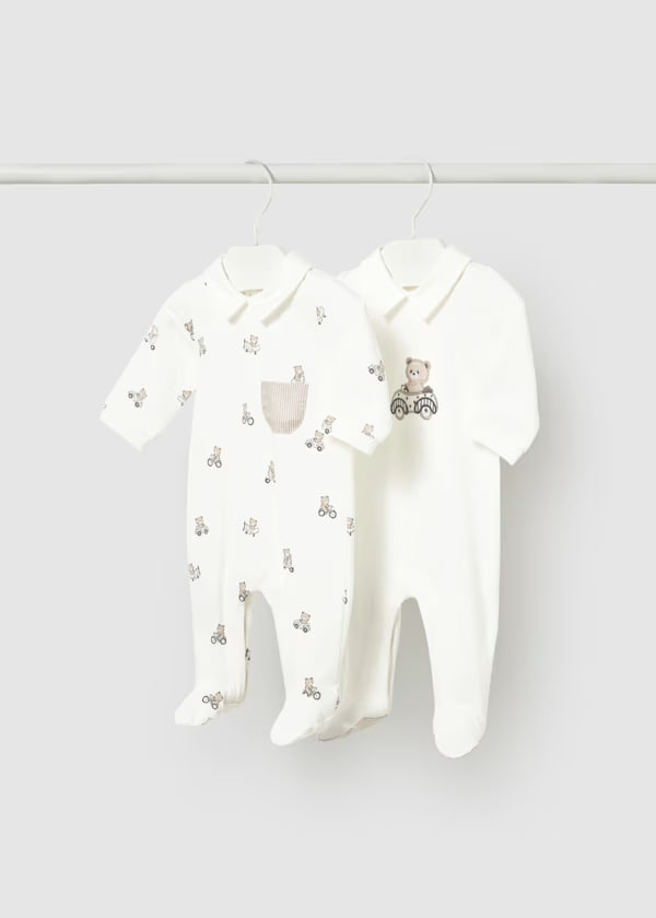 Set 2 Pijamas Cuello Estampado Osos Crudo Mayoral