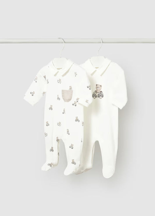 Set 2 Pijamas Cuello Estampado Osos Crudo Mayoral