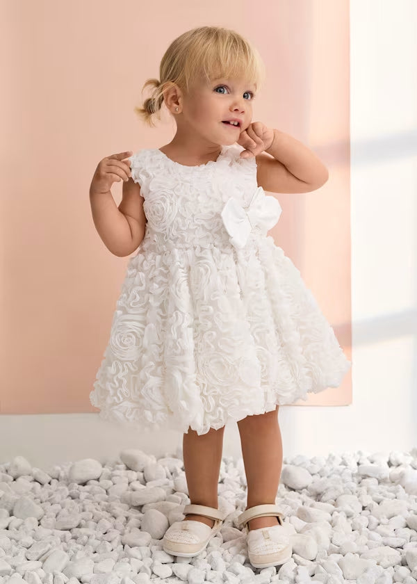 Vestido Tul Relieve Rosas Blanco Abel & Lula