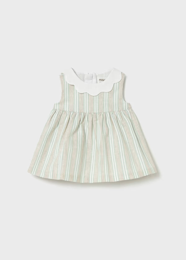 Vestido Cuello Lino Rayas Beige Mayoral