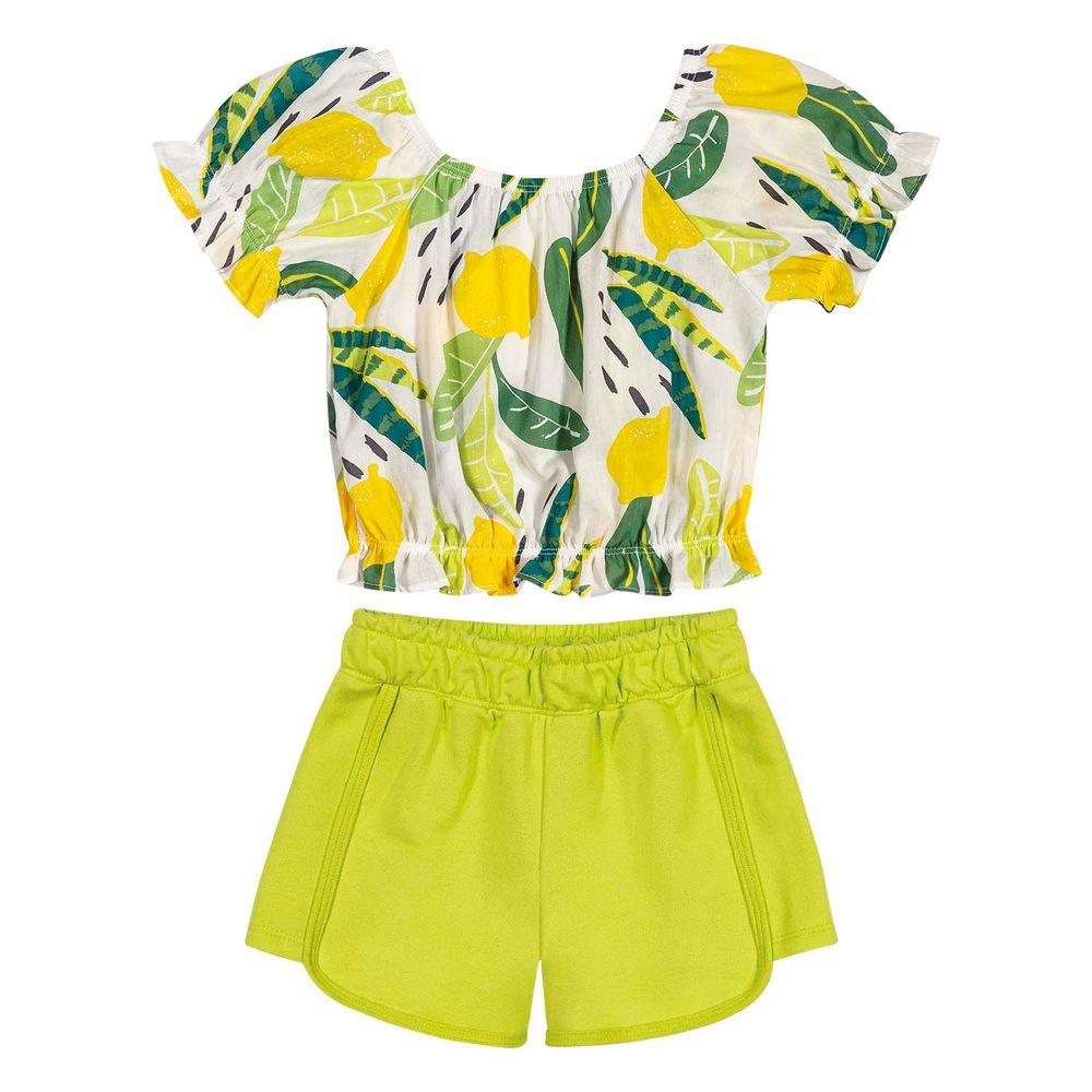 Conjunto Verano Short Plantas y Limones Verde