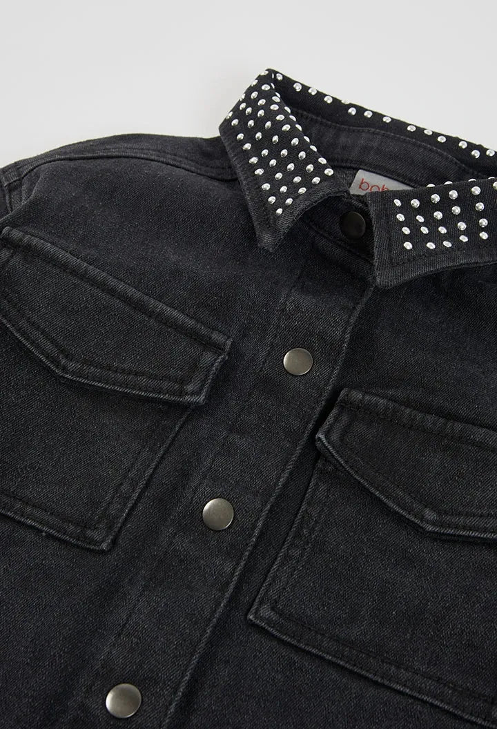 Vestido Denim Cuello Brillos Negro Boboli Boton