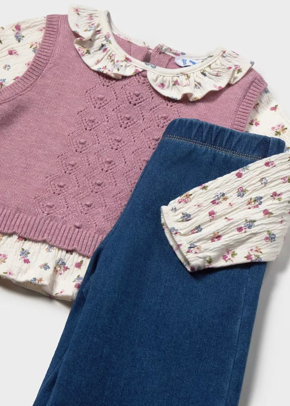Conjunto Manga Larga Estilo Chaleco Flores Mayoral detalle