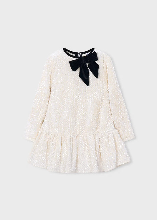 Vestido Lentejuelas Moño Crema Mayoral 