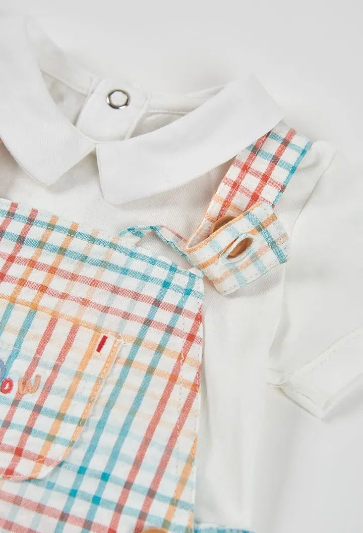 Conjunto Overol Cuadros Hipopotamos Blanco Boboli detalle