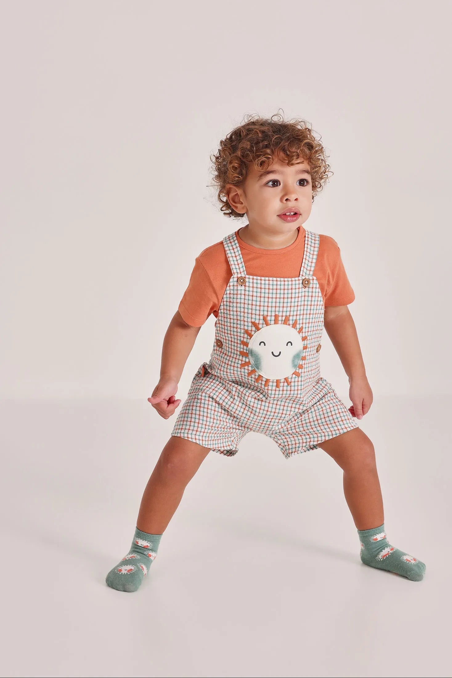 Conjunto Overol Cuadros Sol Naranja Boboli modelo