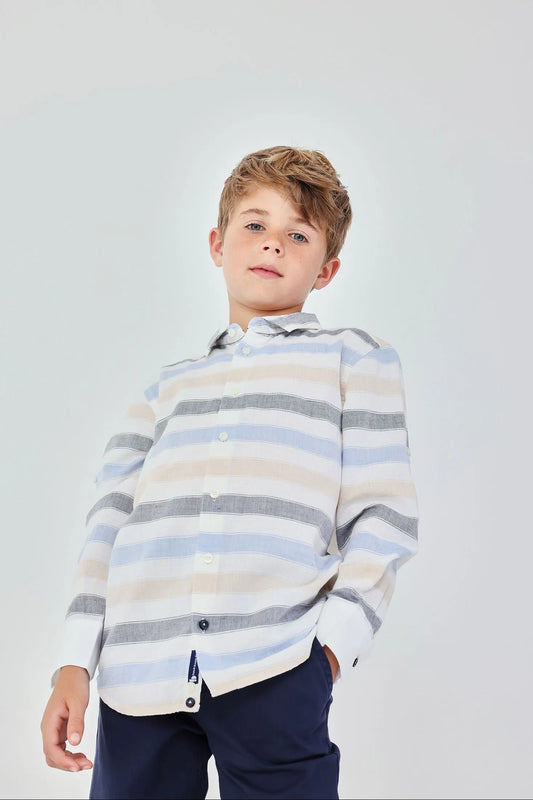 Camisa Rayas Azul Gris Boboli modelo