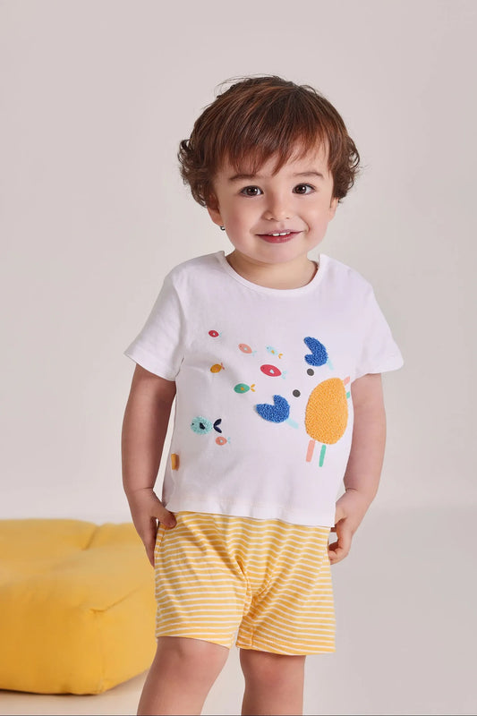 Pelele Bordado Combinado Cangrejo Amarillo Boboli MODELO