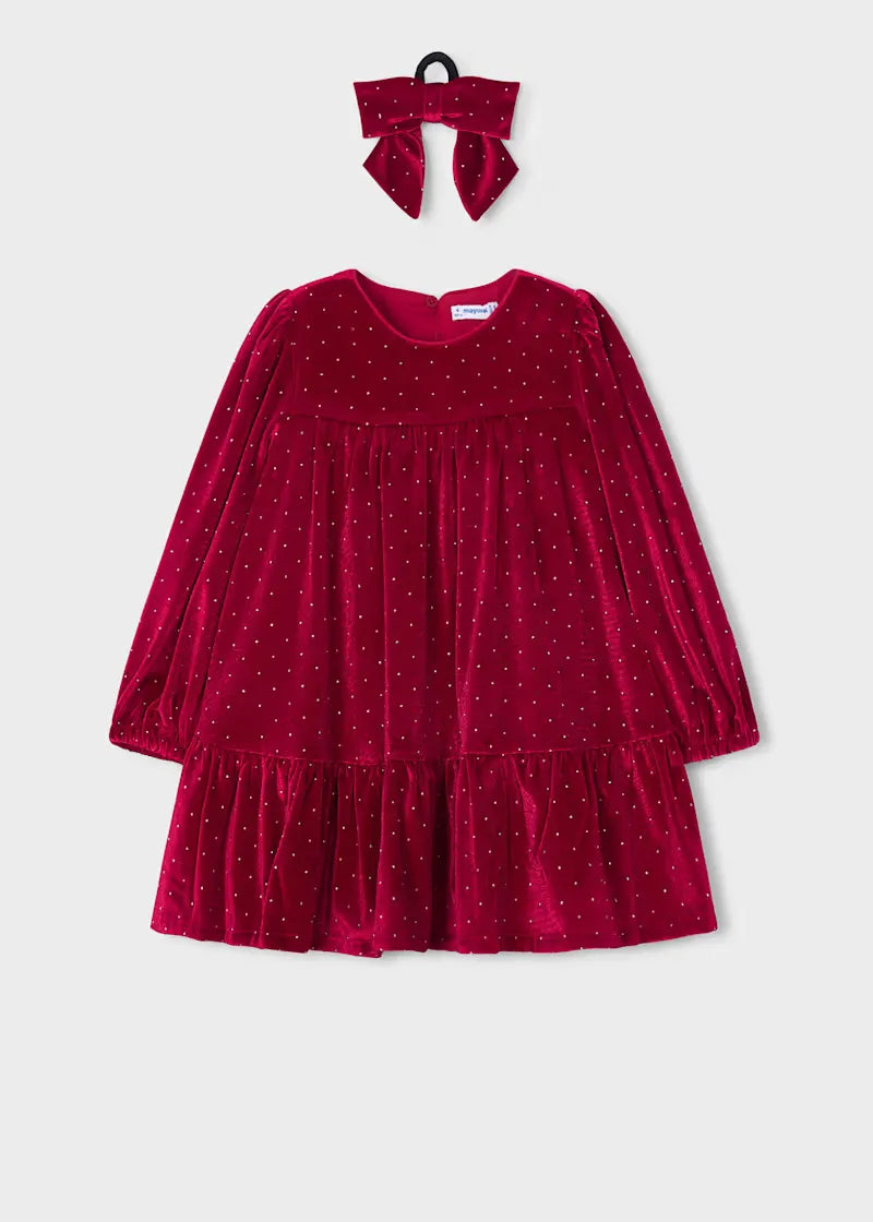 Vestido Terciopelo Brillo Con Moña Rojo Mayoral