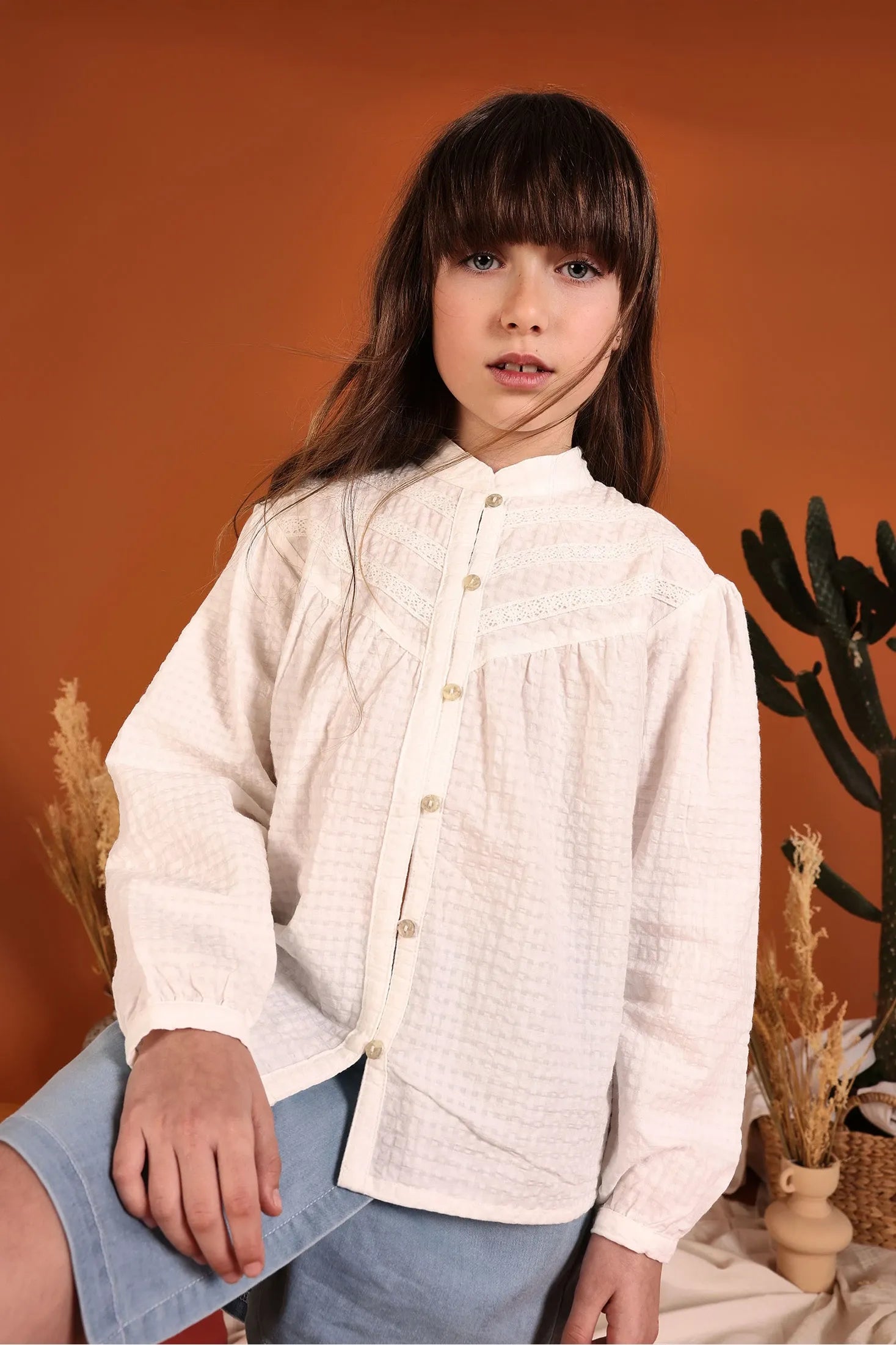Blusa Manga Larga Detalle Bordado Blanco Boboli modelo