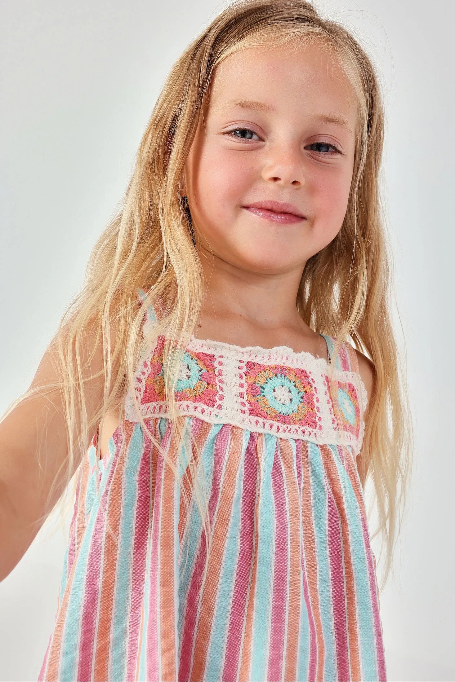 Vestido Bordado Rayas Rosa Boboli NIÑA