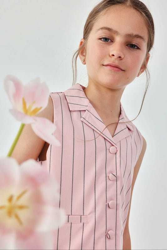 Conjunto Short Chaleco Rayas Rosa Boboli modelo