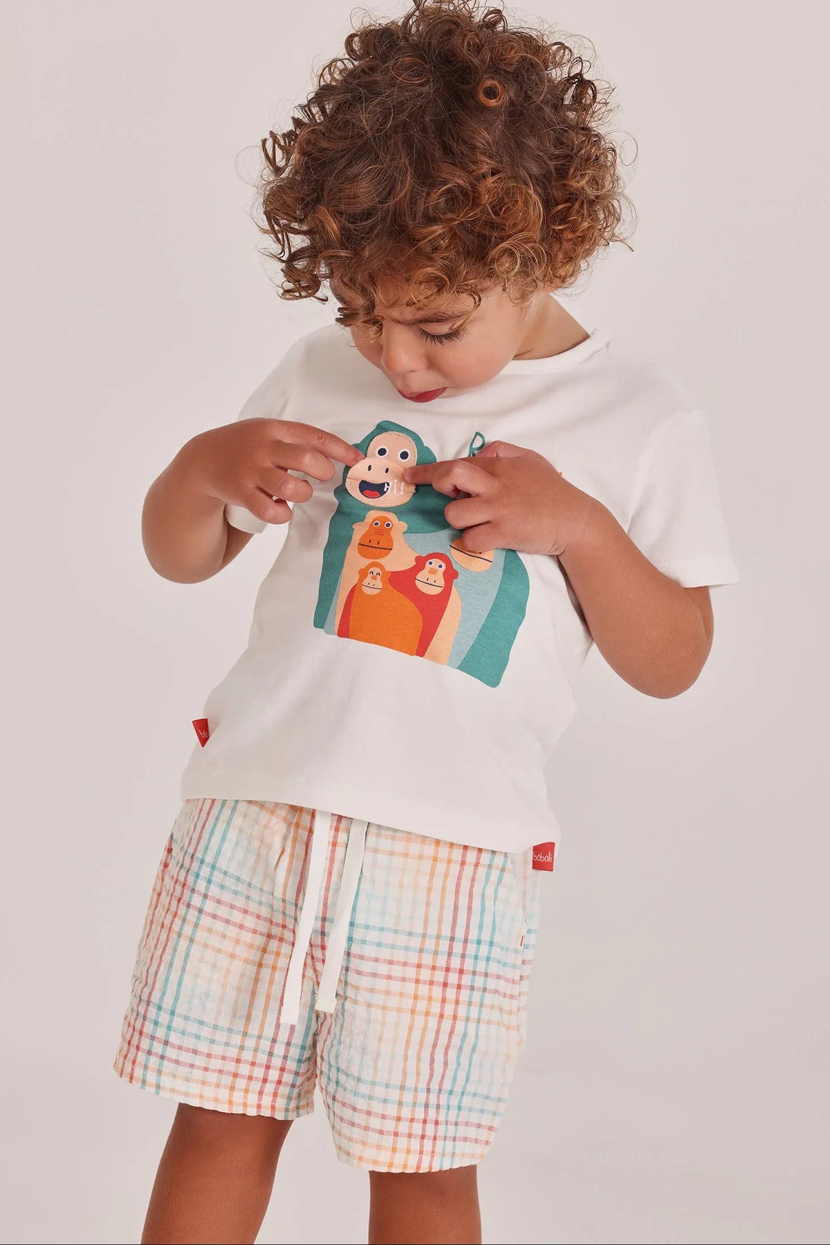 Conjunto Bermuda Cuadros Monos Blanco Boboli