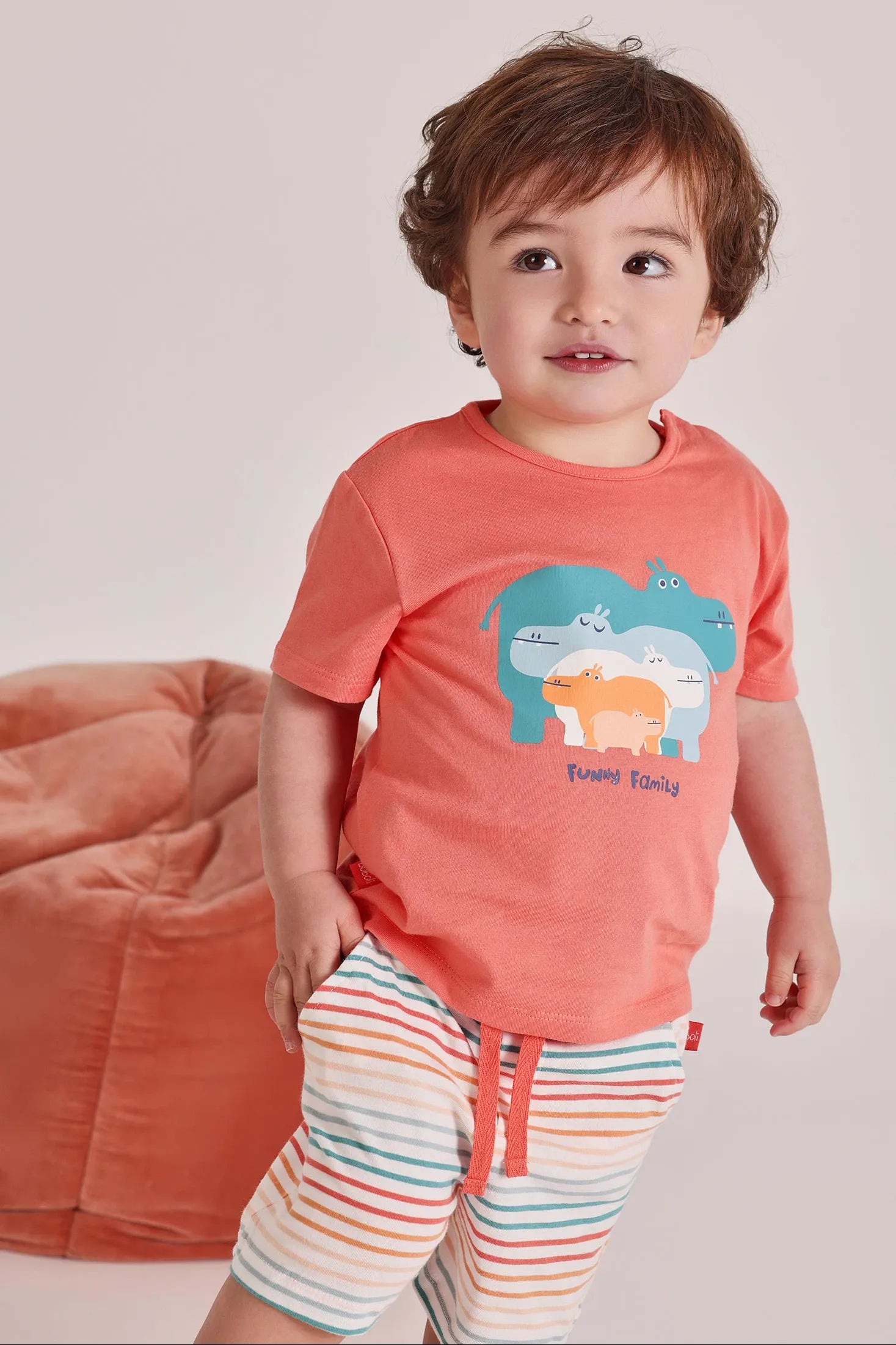 Conjunto Bermuda Rayas Familia Hipopótamo Boboli Detalle