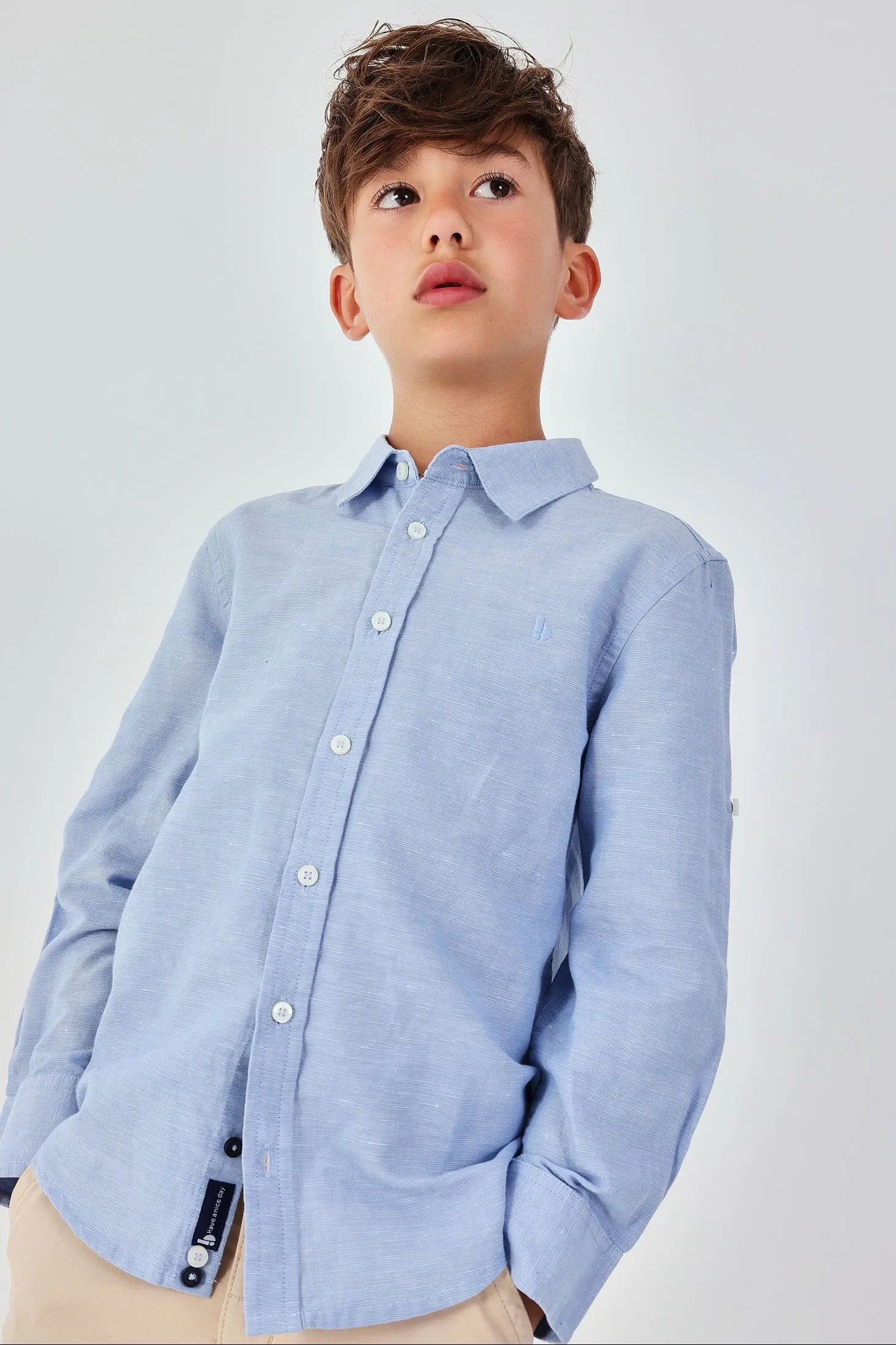 Camisa Manga Larga Azul Boboli modelo