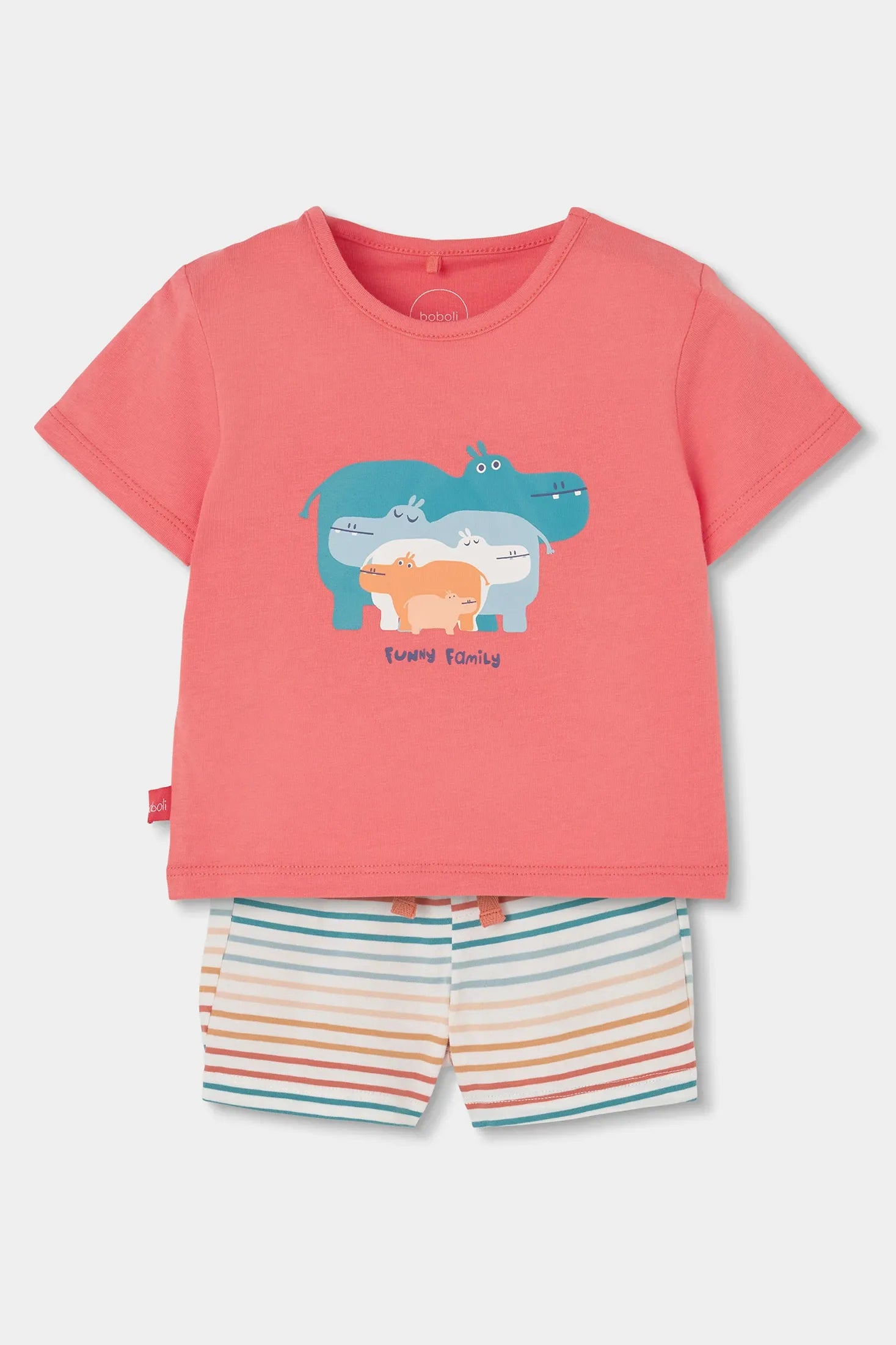 Conjunto Bermuda Rayas Familia Hipopótamo Boboli estilo