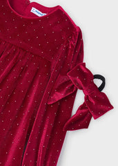 Vestido Terciopelo Brillo Con Moña Rojo Mayoral Detalle
