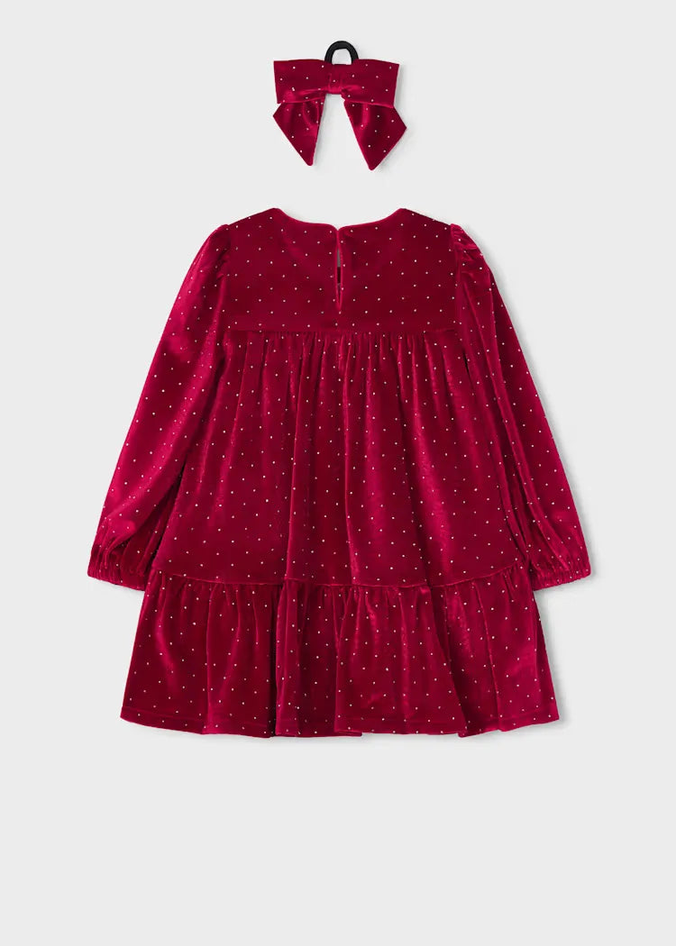 Vestido Terciopelo Brillo Con Moña Rojo Mayoral Moda