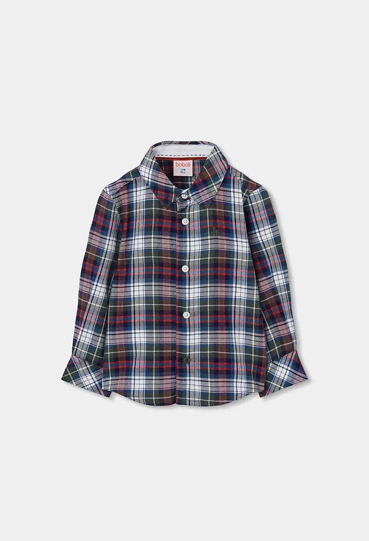 Camisa Manga Larga Cuadros Azul y Rojo Boboli