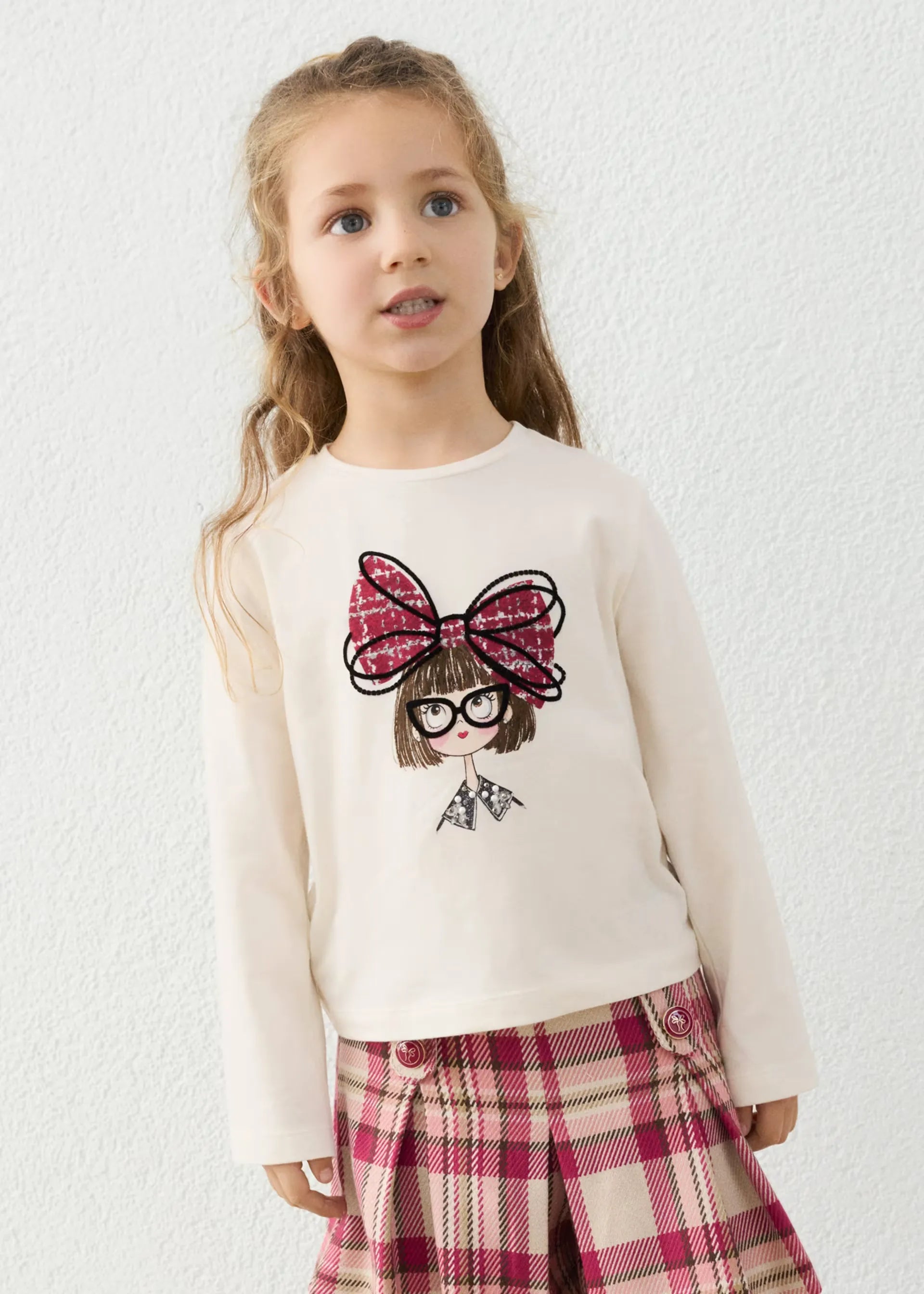 Blusa Manga Larga Estampado Muñeca Moño Rojo Mayoral