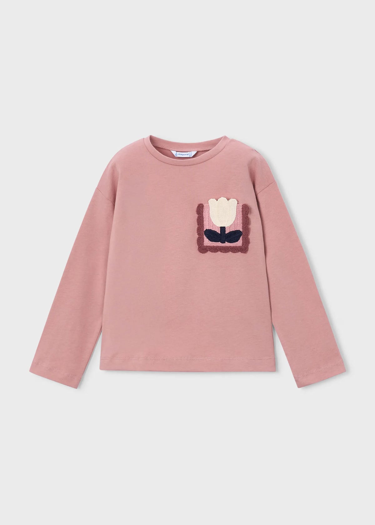 Blusa Manga Larga Bordado Flor Rosa Pastel Mayoral