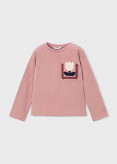 Blusa Manga Larga Bordado Flor Rosa Pastel Mayoral