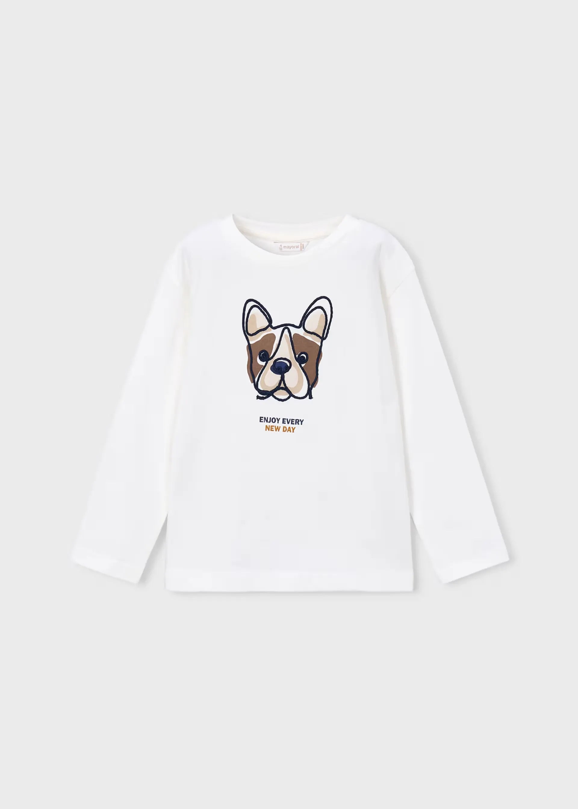 Camiseta Manga Larga Bordado Cara Dog Blanco Mayoral