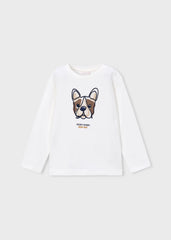 Camiseta Manga Larga Bordado Cara Dog Blanco Mayoral