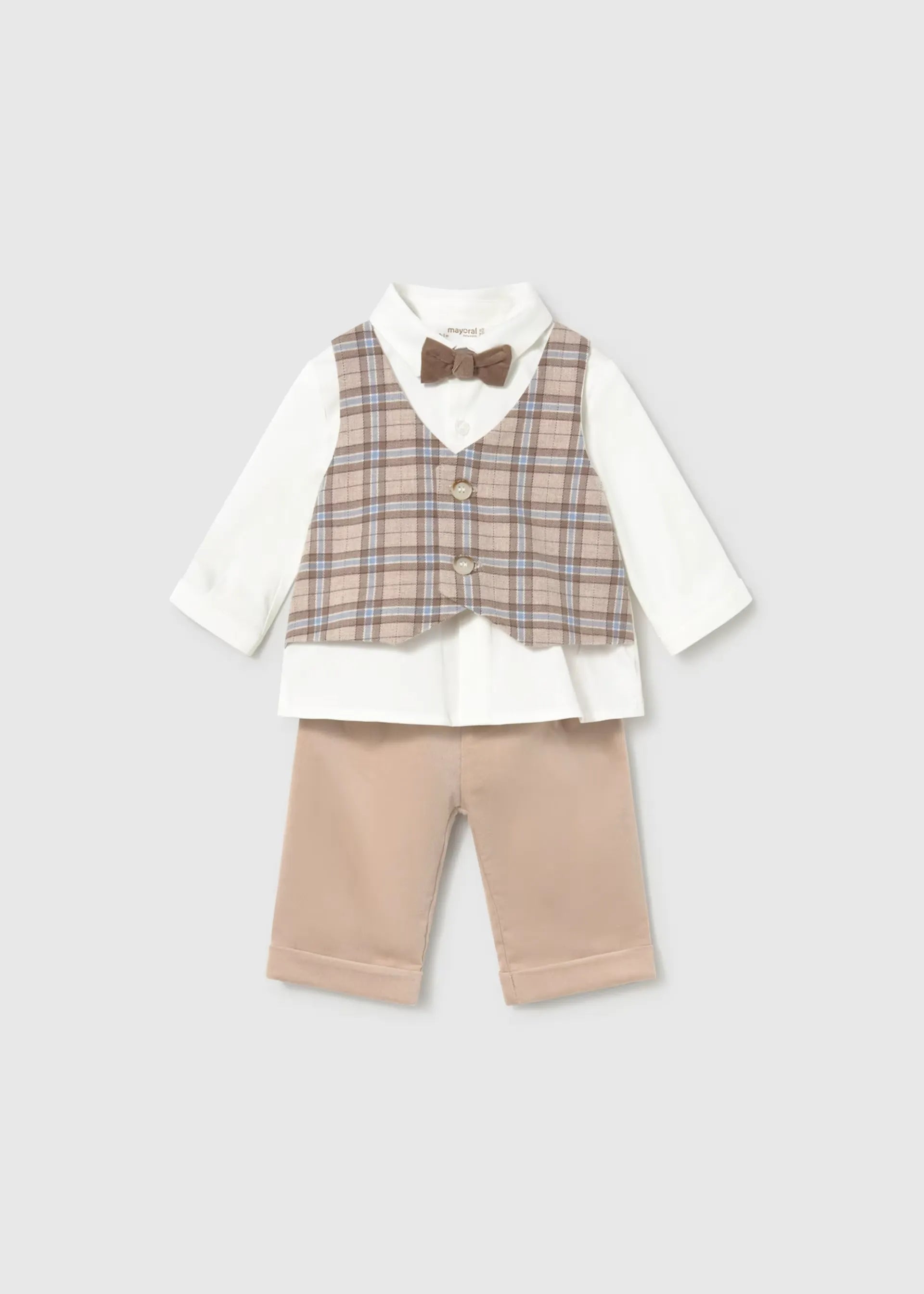 Conjunto Estilo Chaleco Cuadros Café Mayoral