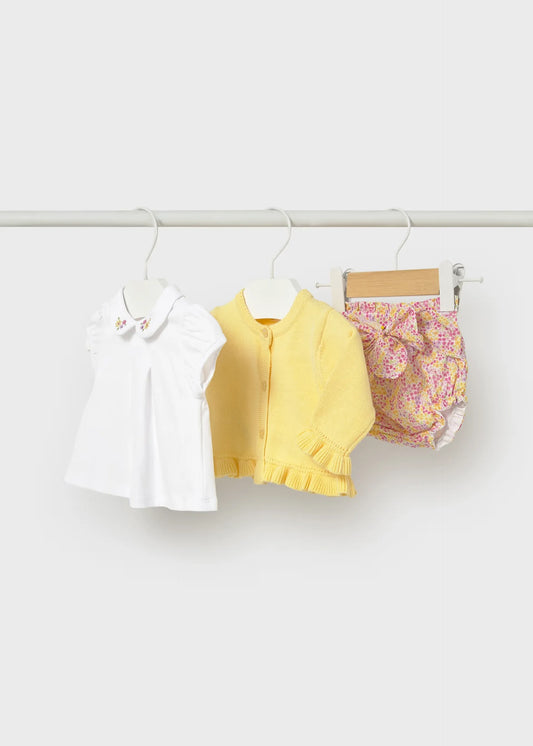Conjunto 3 Piezas Panty Tricot Flores Amarillo Mayoral