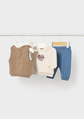Conjunto 3 Piezas Chaleco Peluche Café 