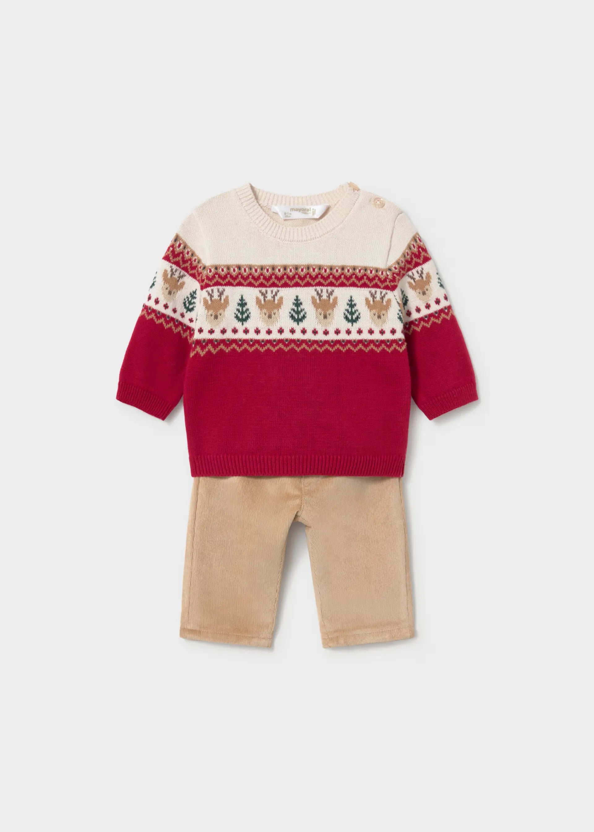 Conjunto Saco Tricot Venado Rojo Beige Mayoral