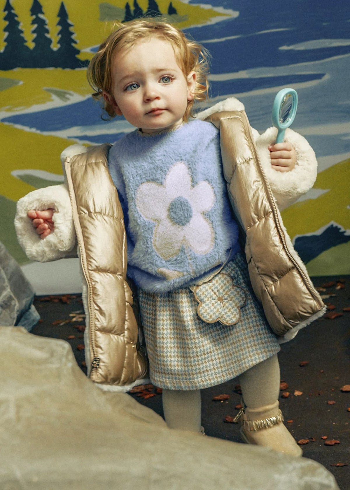 Falda Cuadros Combinado Flor Azul Mayoral