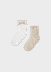 Set 2 Par De Medias Moño Perlas Beige Mayoral
