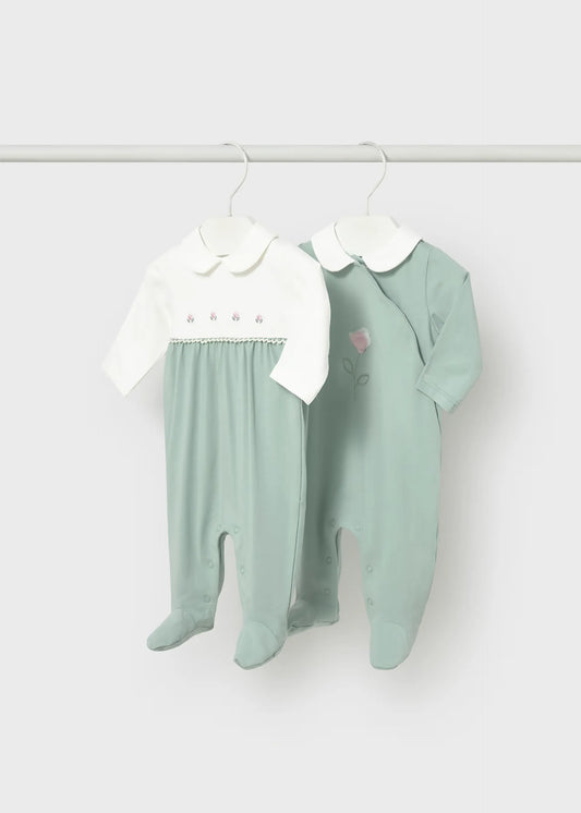 Set 2 Pijamas Bordado Flores Verde Mayoral