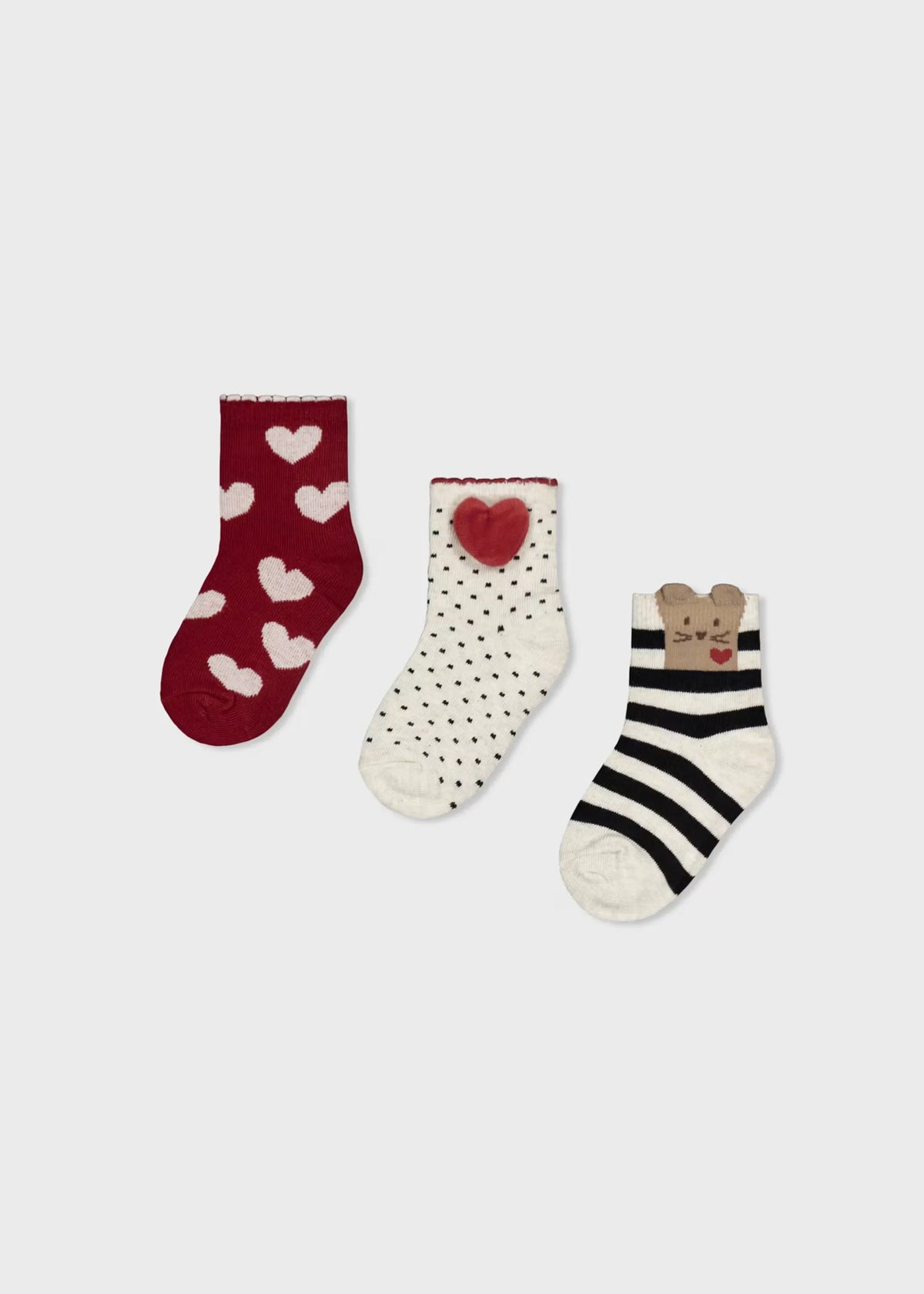 Set 3 Medias Corazones Negro Rojo Mayoral