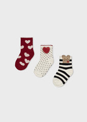 Set 3 Medias Corazones Negro Rojo Mayoral