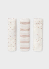 Set 3 Muselinas Gasa Blanco Estampado Mayoral 