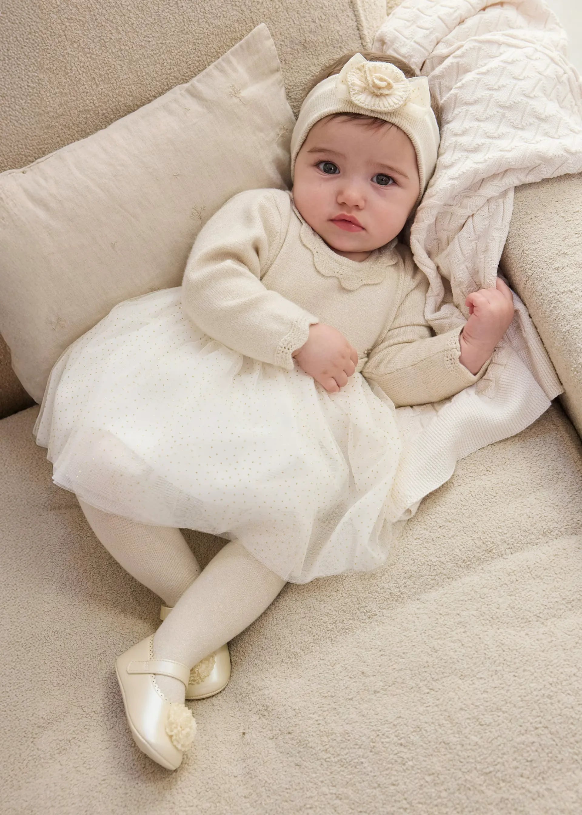 Vestido Combinado Tricot Tul Champagne Mayoral