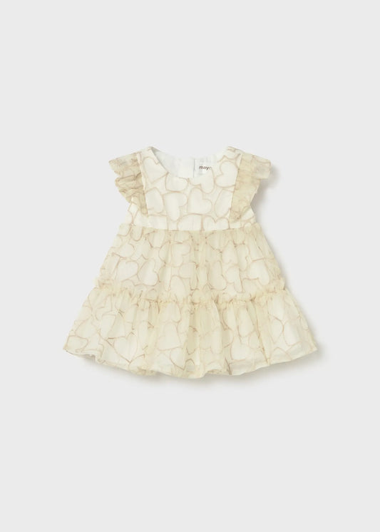 Vestido Ceremonia Tul Corazones Beige Mayoral