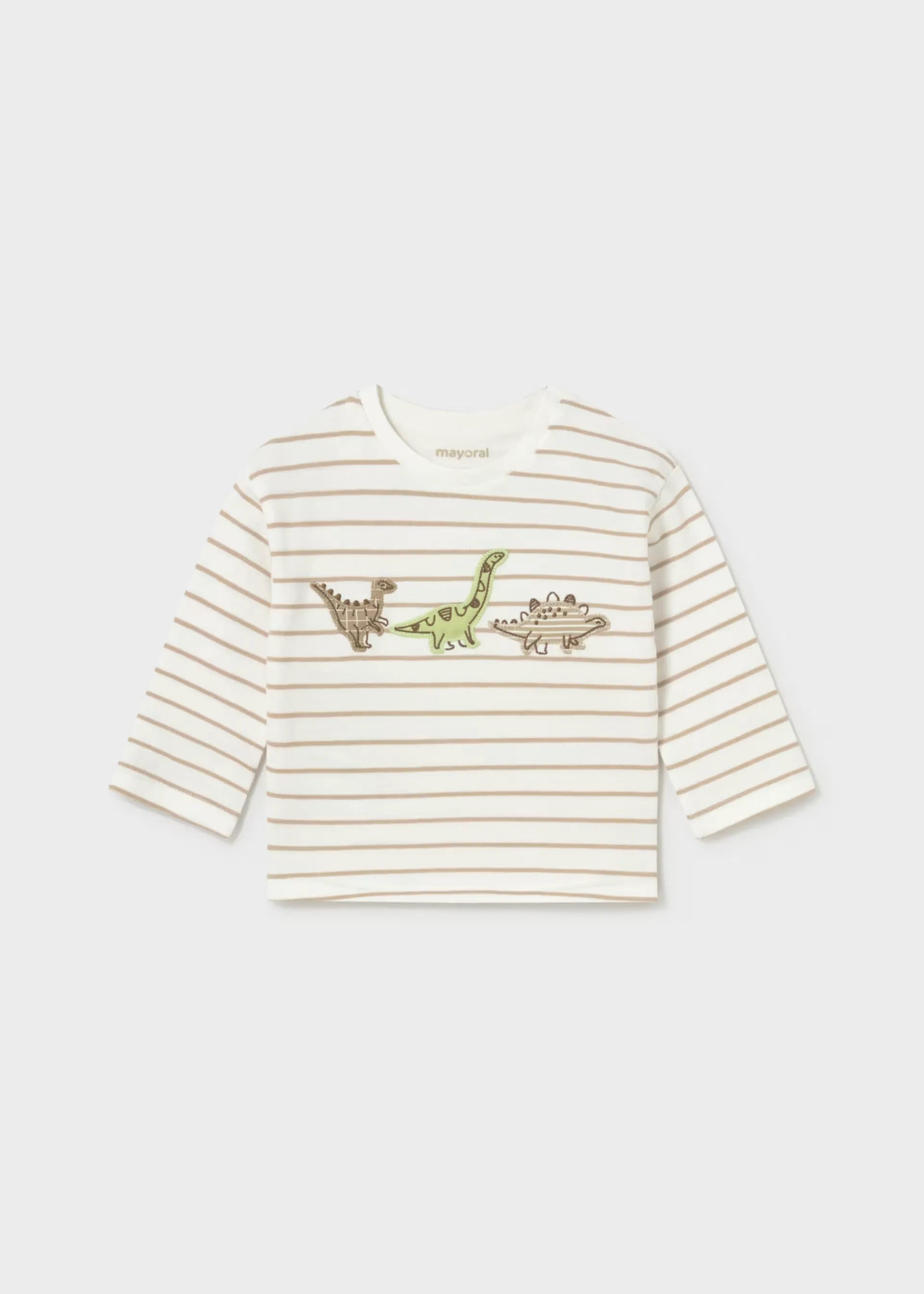 Camiseta Manga Larga Dino Bordado Lineas Beige Mayoral