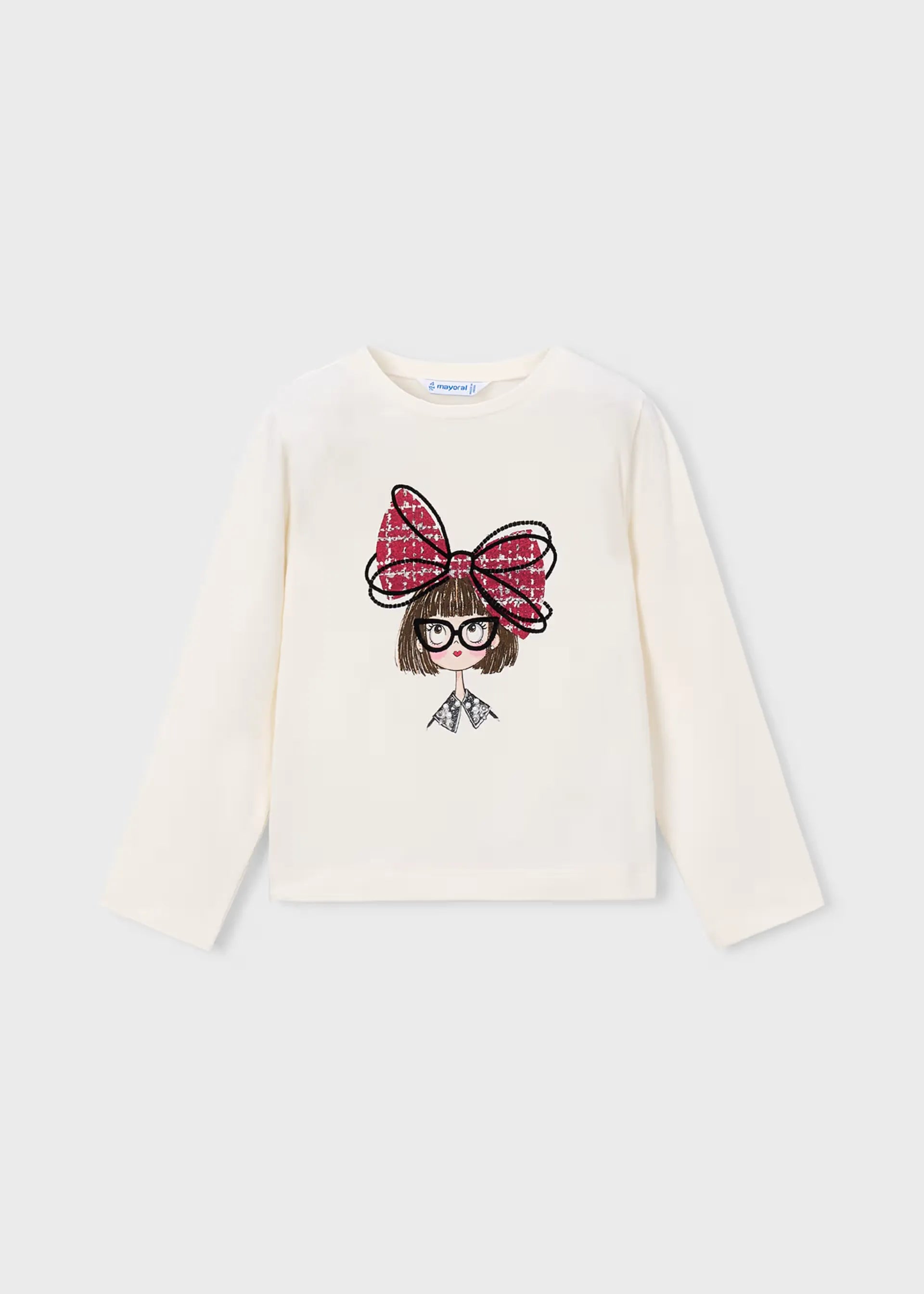 Blusa Manga Larga Estampado Muñeca Moño Rojo Mayoral Moda